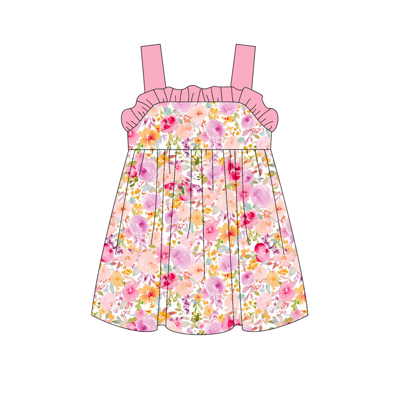 pre -order pink flowers print girl dress GSD2181