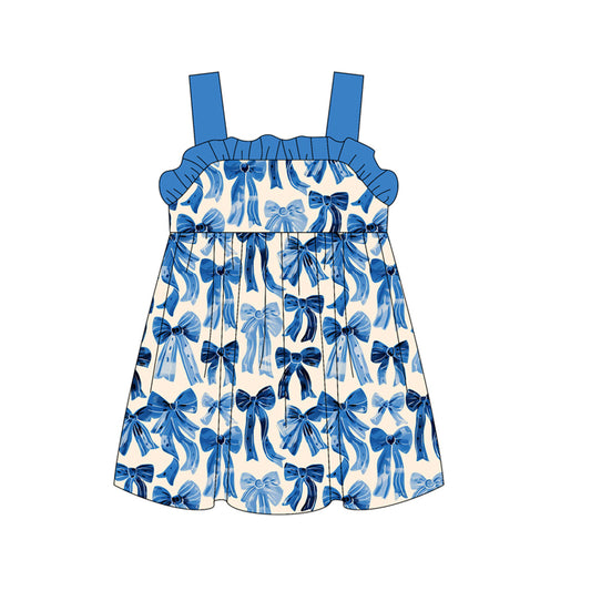 pre -order Blue bows print girl dress GSD2191