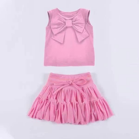 pre -order pink bow print girl cotton dress GSD2192