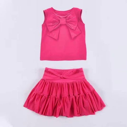 pre -order hot pink bow print girl cotton dress GSD2195