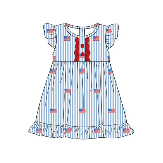 pre -order bliue stripe flag print girl cotton dress GSD2196