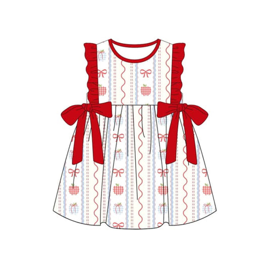 pre -order red stripe bows print girl dress GSD2201