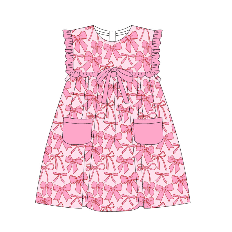 pre -order pink bows pocket print girl dress GSD2321