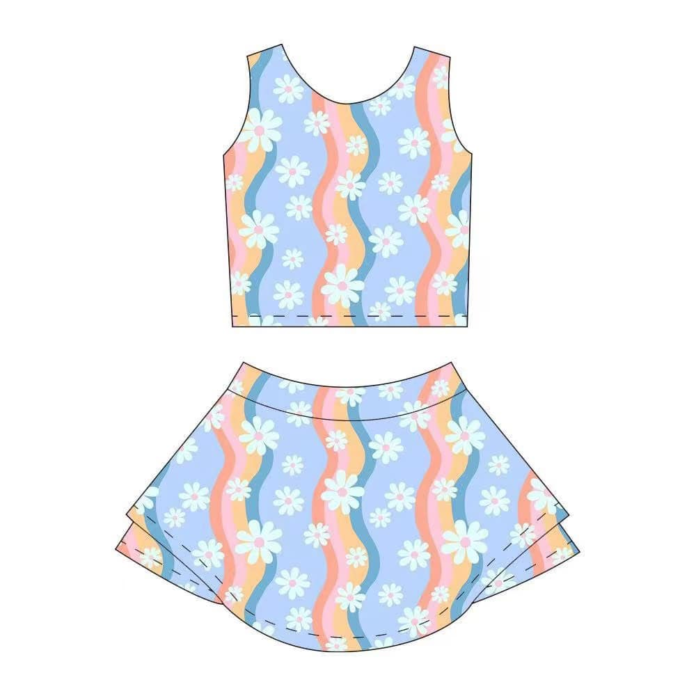 pre -ordercolorful stripe small daisy print girl yoga dress GSD2328
