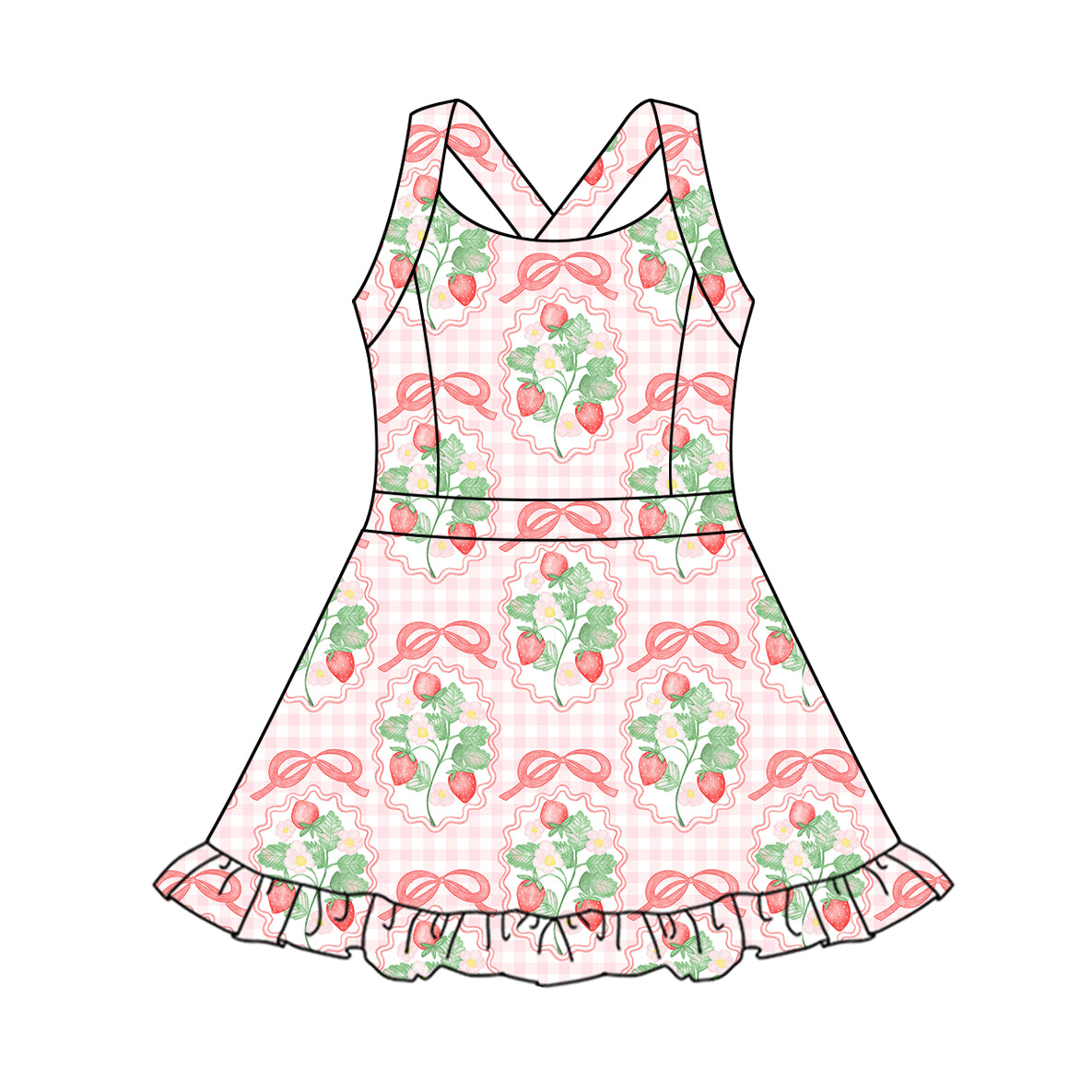 pre -order pink plaid fruits print girl dress GSD2342