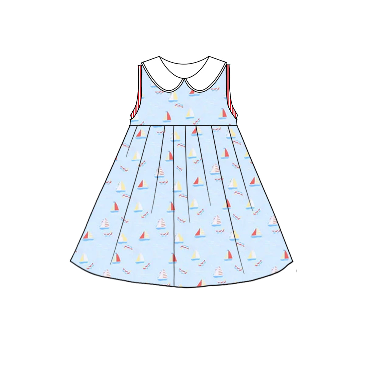 pre -order blue sailing boat print girl dress GSD2376