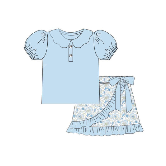 pre -order blue flowers print girl dress GSD2387