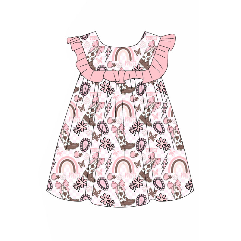 pre -order boots bows print girl dress GSD2395