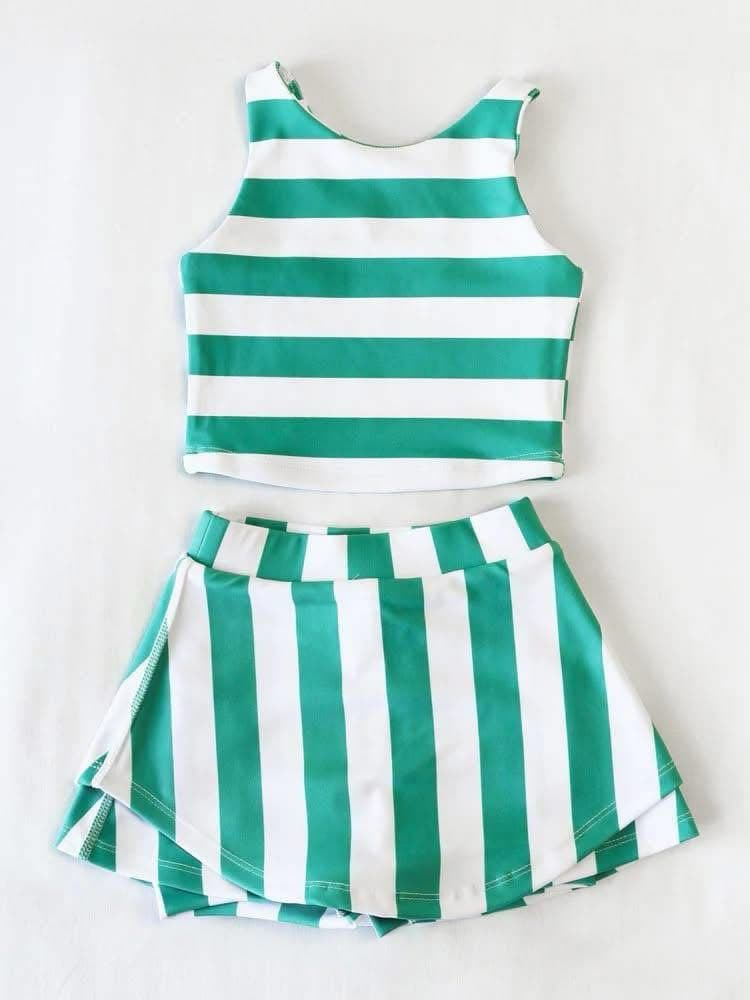 pre -order green stripe print girl yoga dress GSD2432