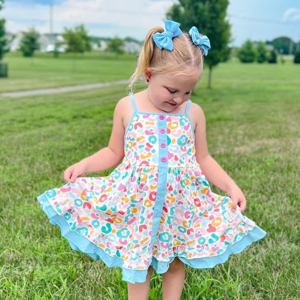 pre -order colorful bows print girl dress GSD2452