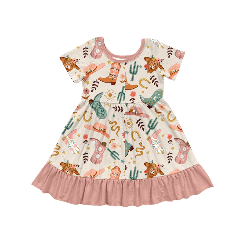 pre -order boots cactus print girl dress GSD2453