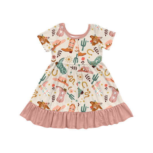 pre -order boots cactus print girl dress GSD2453