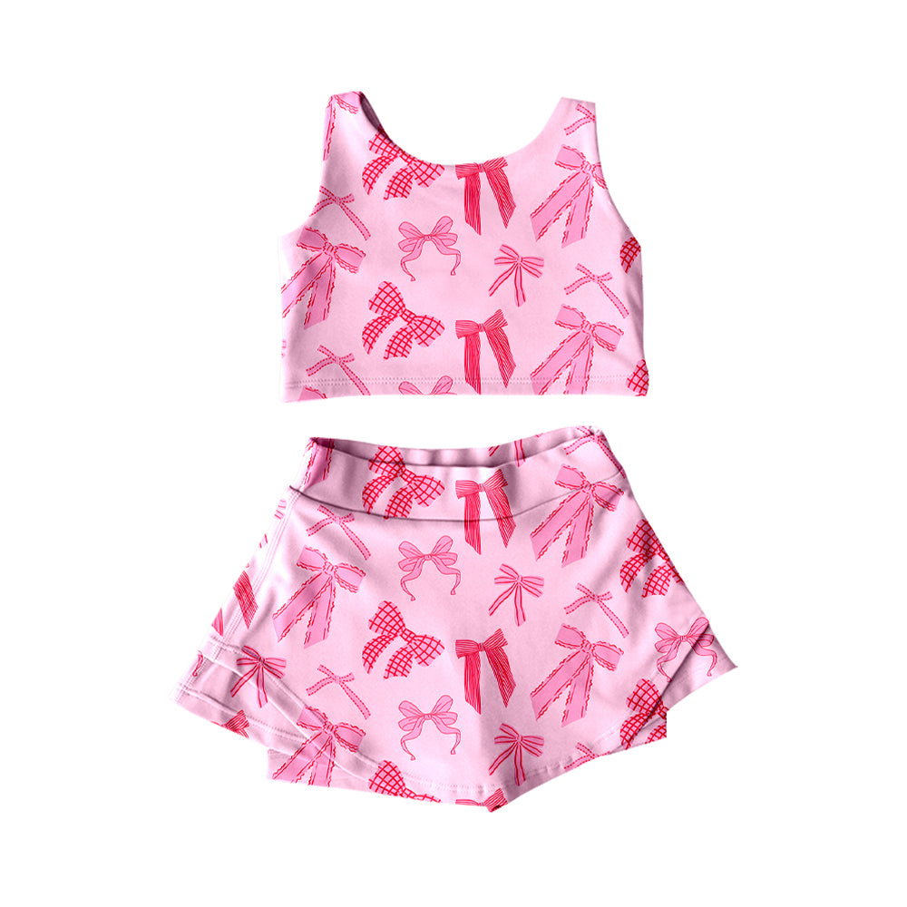 pre -order pink bows yoga sleeveless print girl set GSD2459