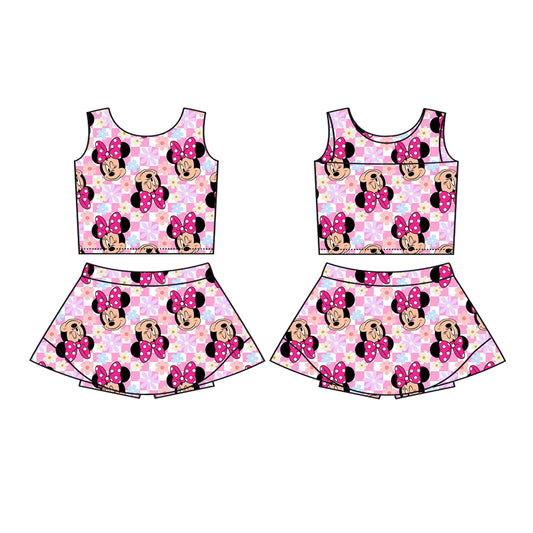 pre -order pink pink cartoon yoga sleeveless print girl set GSD2460