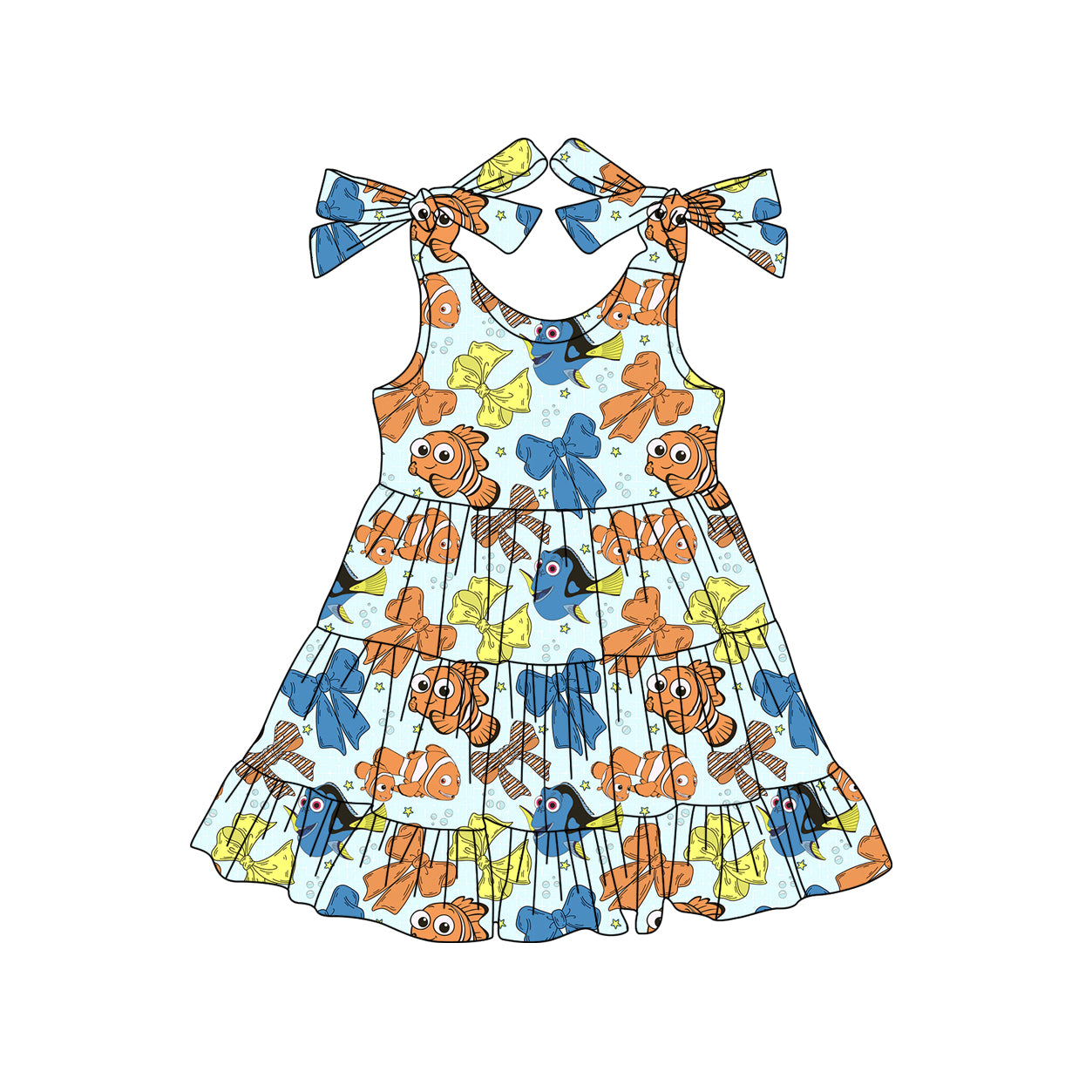 pre -order cartoon print girl bows dress GSD2462