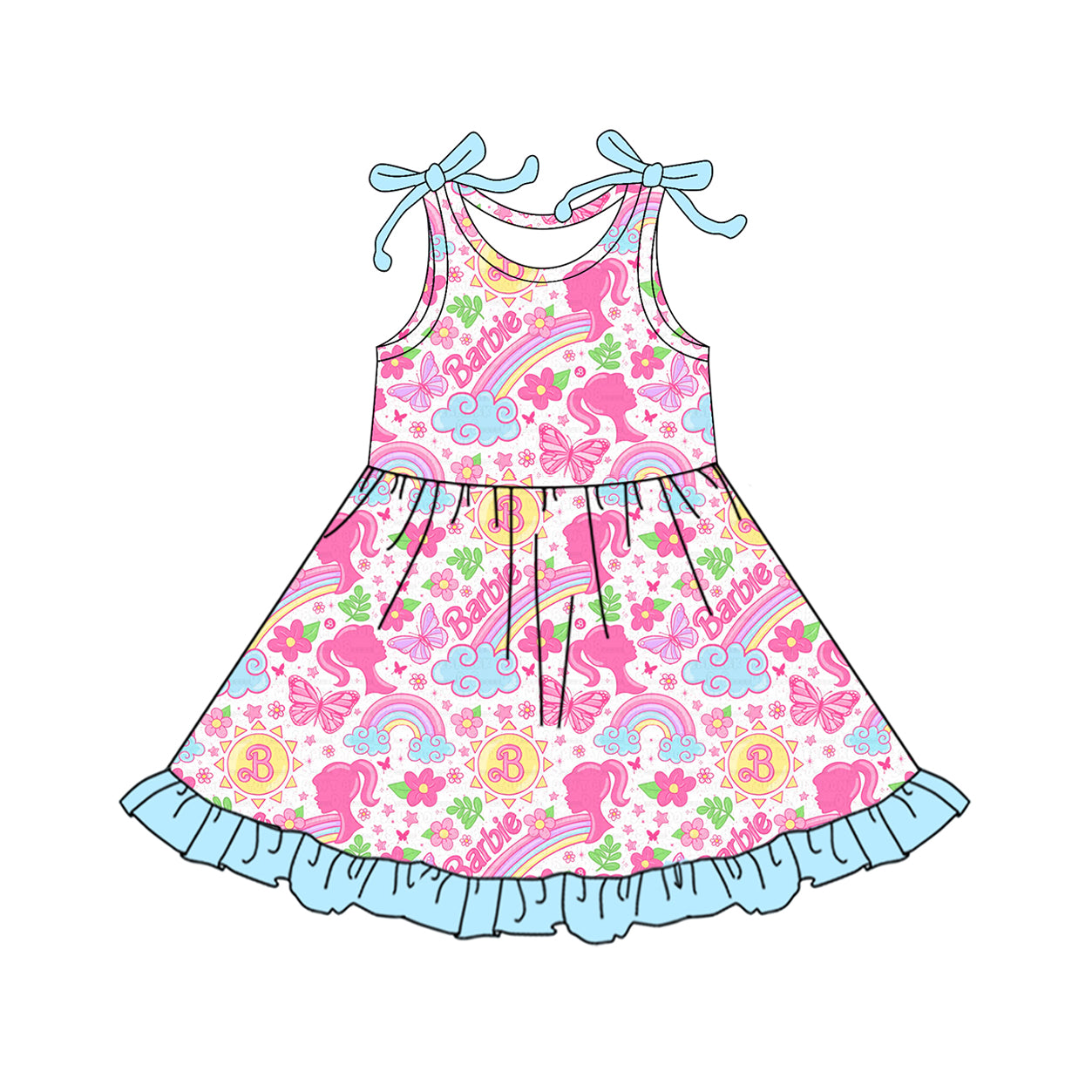 pre -order pink cartoon print girl rainbow dress GSD2463