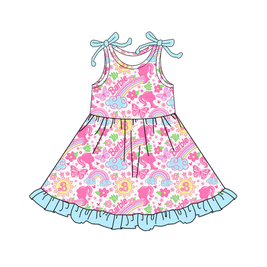 pre -order pink cartoon print girl rainbow dress GSD2463