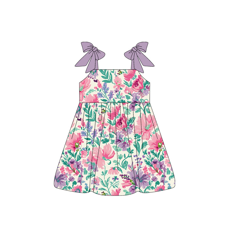 pre -order flowers print girl bows dress GSD2464