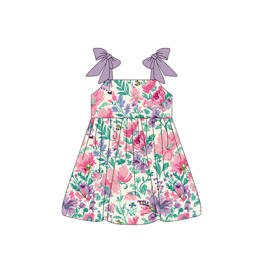 pre -order flowers print girl bows dress GSD2464