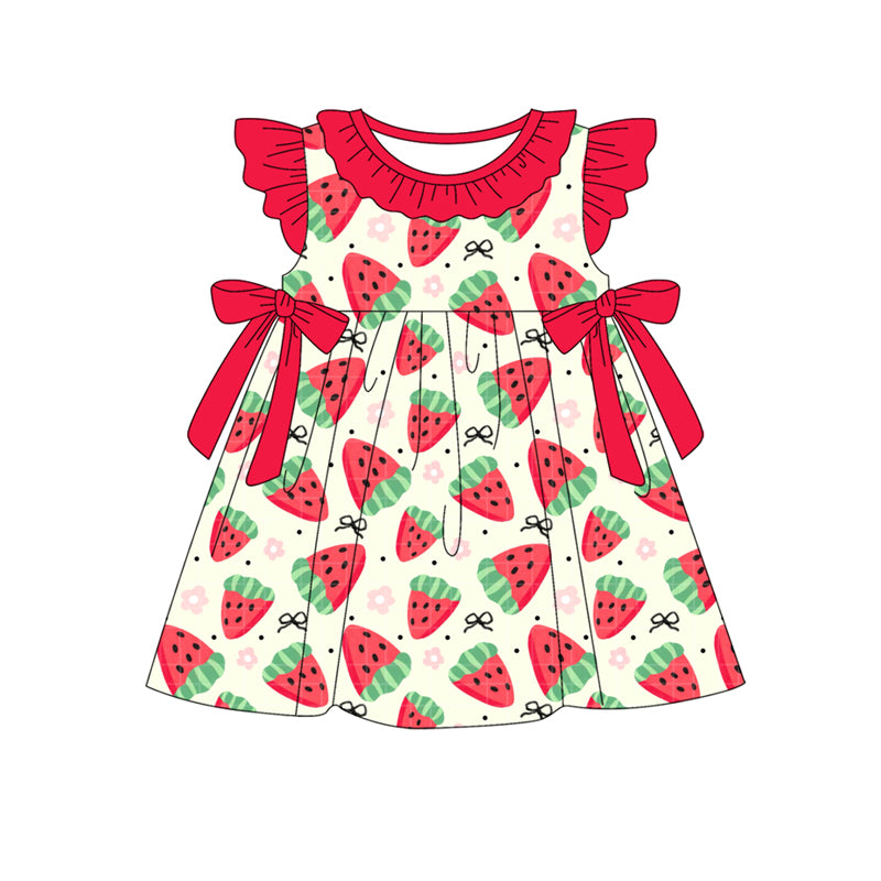 pre -order watermelon print girl bows dress GSD2465
