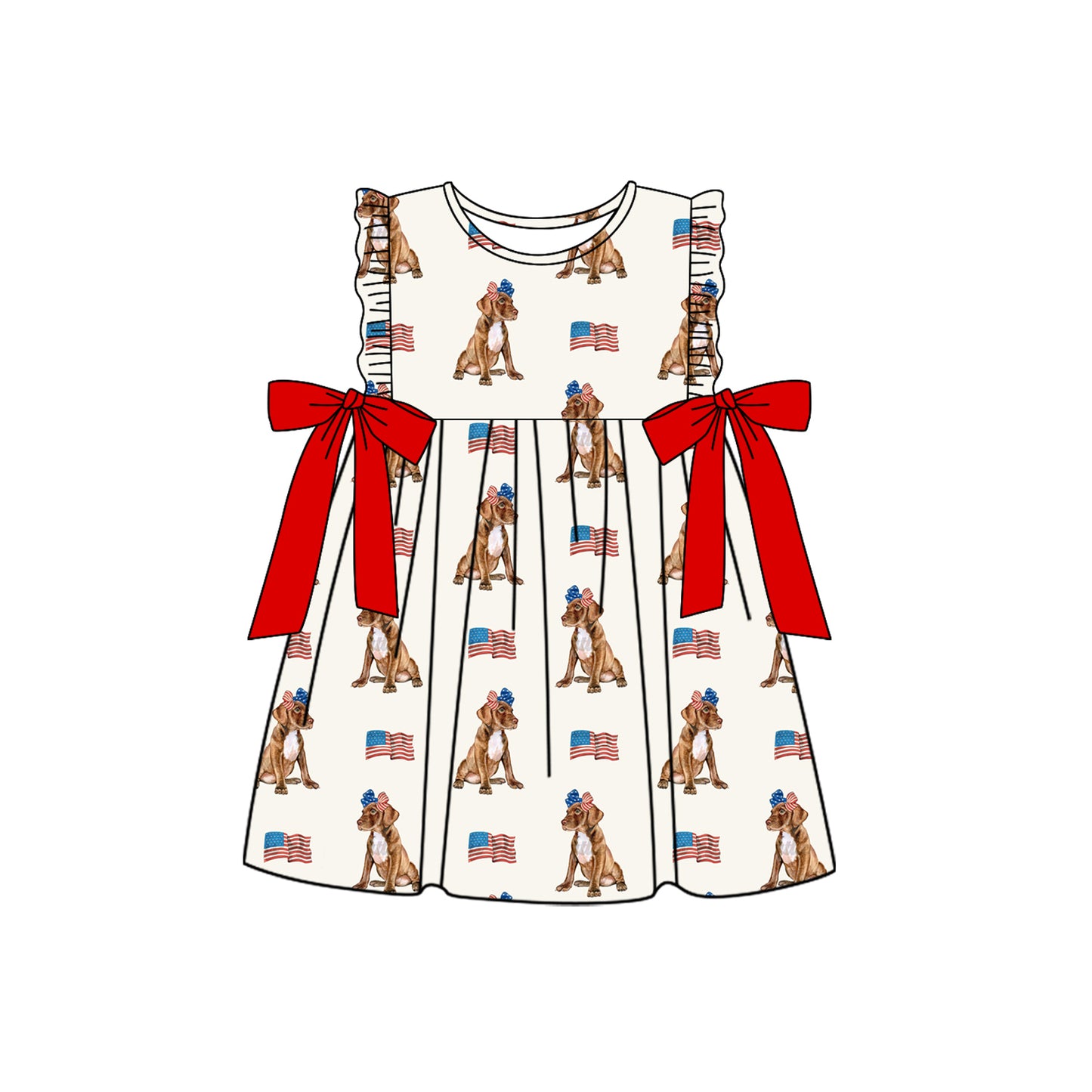 pre -order puppy flag print girl bows dress GSD2466