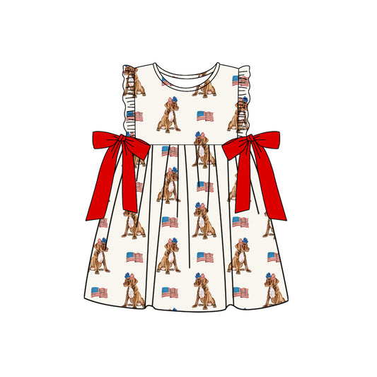 pre -order puppy flag print girl bows dress GSD2466