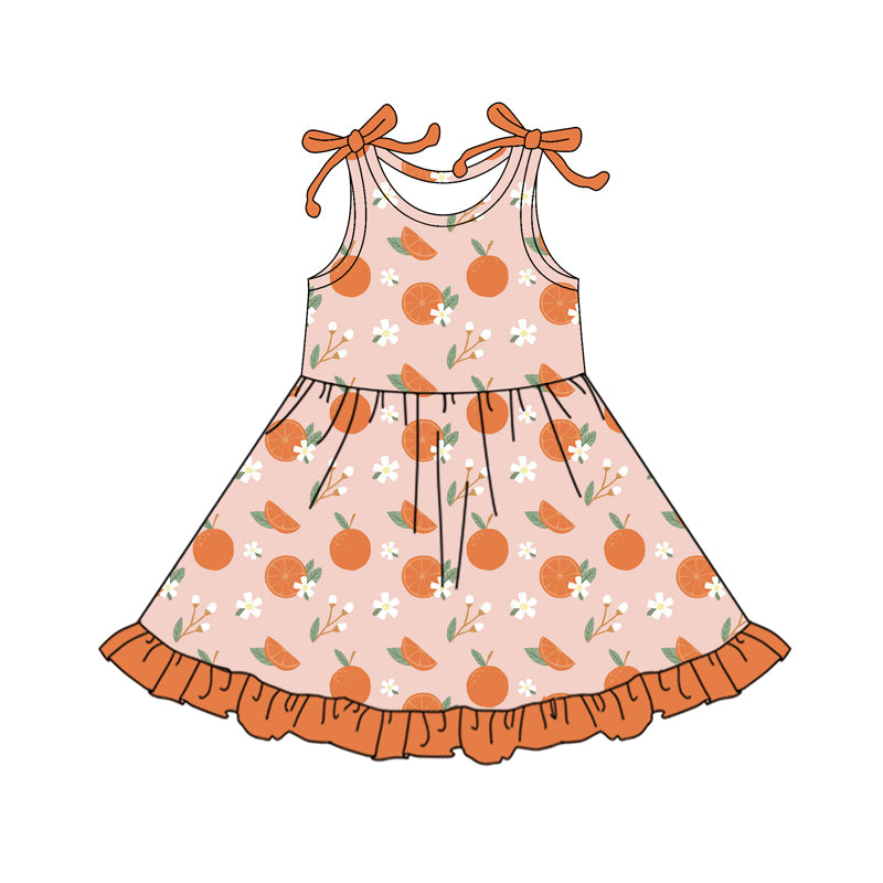 pre -order orange flowers print girl dress GSD2477