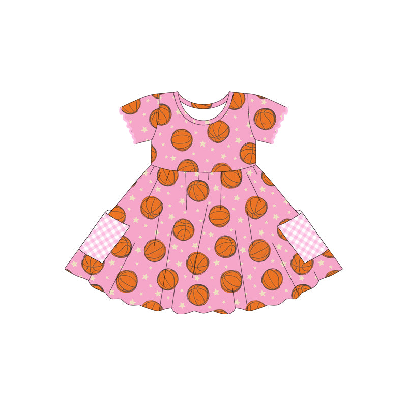 pre -order Pink baseball stars print girl dress GSD2483