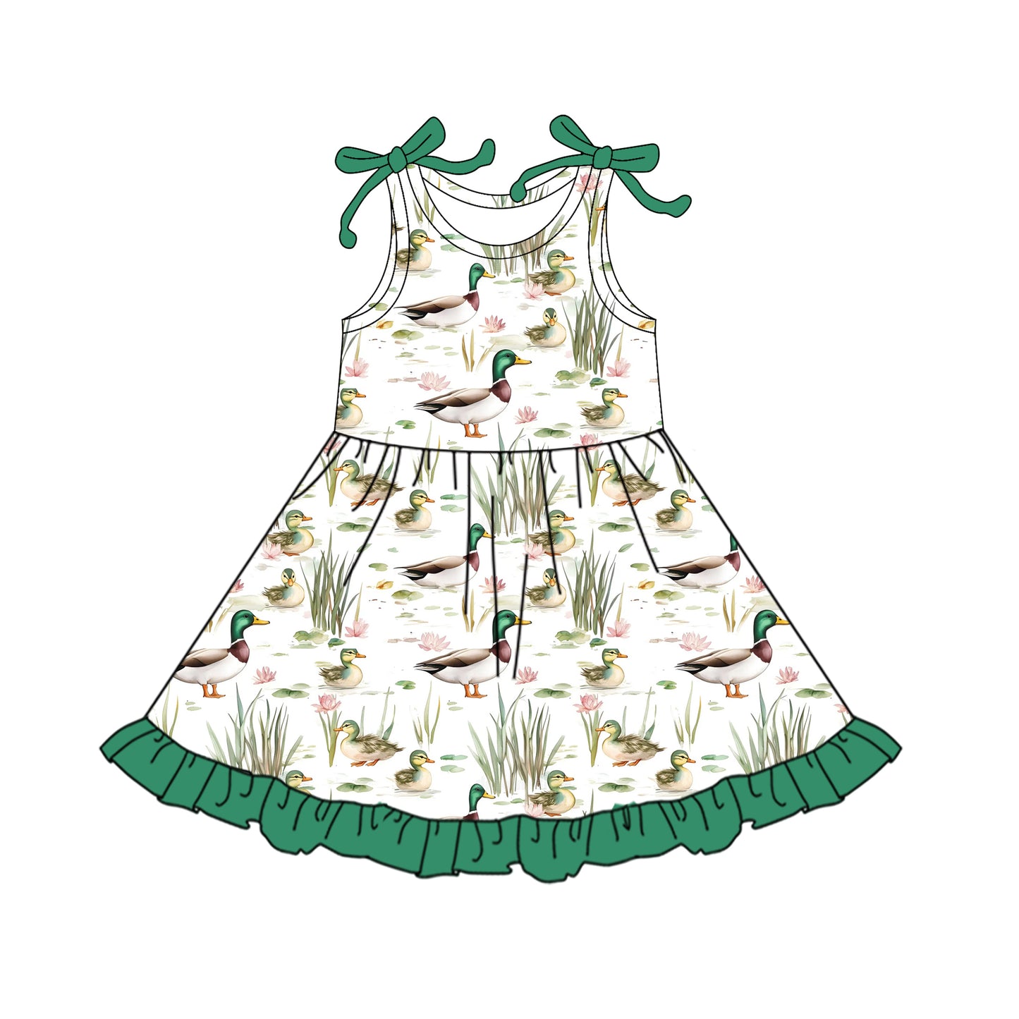 pre -order Green duck print girl dress GSD2486