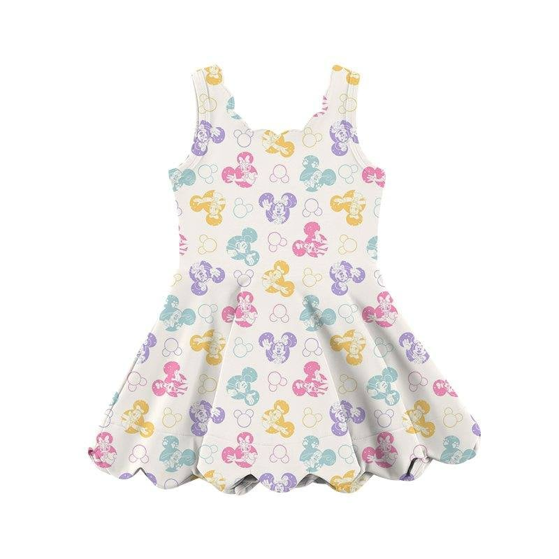 pre -order pink cartoon sleeveless print girl yoga dress GSD2490