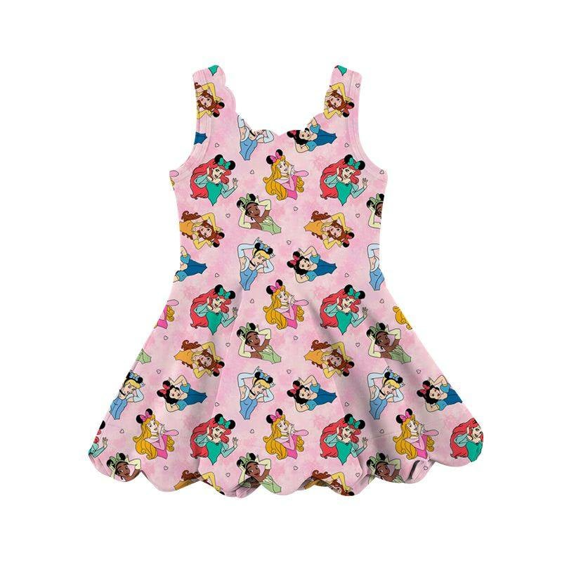 pre -order pink cartoon sleeveless print girl yoga dress GSD2491