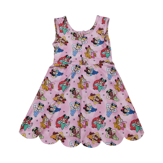 Athletic Pink Scalloped Sleeveless Girls Dress GSD2491