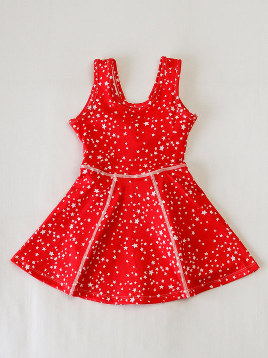 pre -order red polka sleeveless print girl yoga dress GSD2511