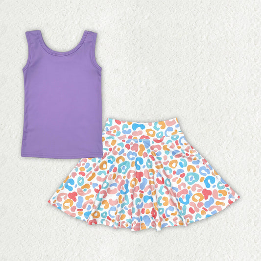 purple yoga sleeveless print girl set
