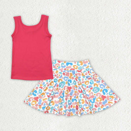 red yoga sleeveless print girl set