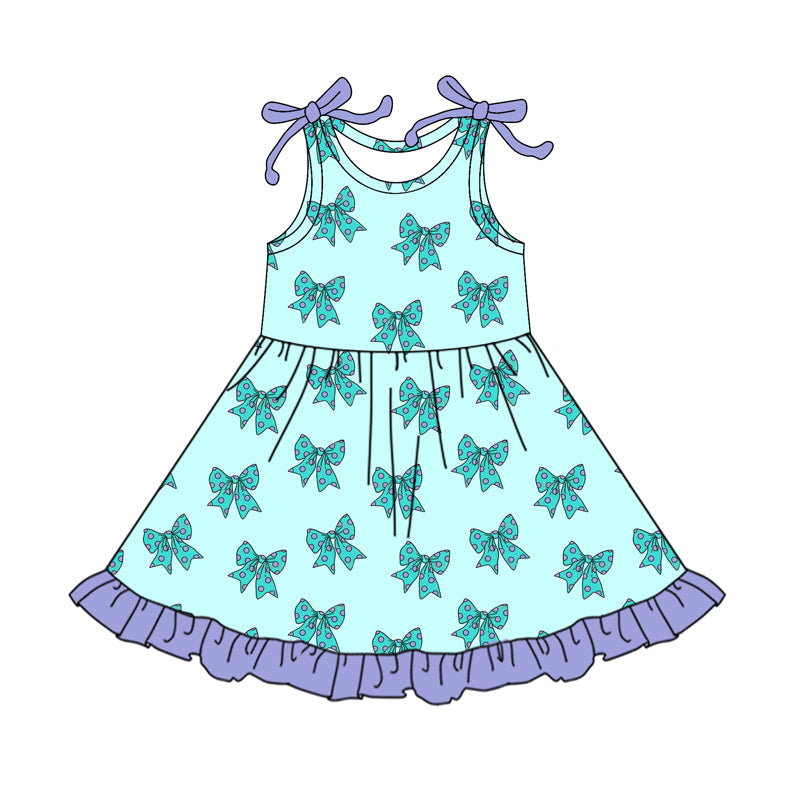 pre -order cyan bows print girl dress GSD2523