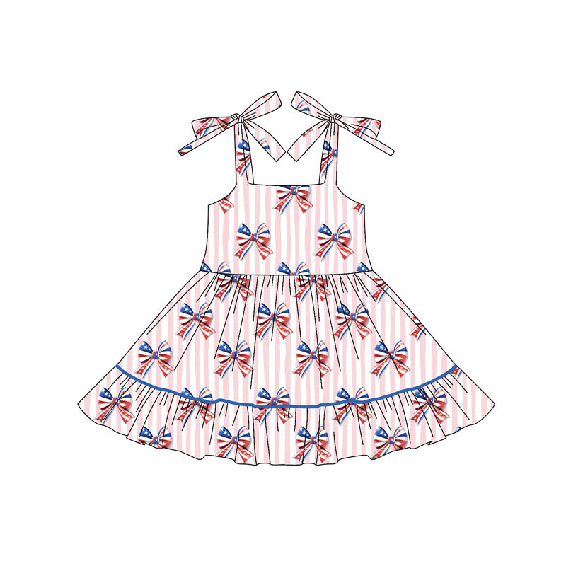 pre -order pink stripe bows print girl dress GSD2524