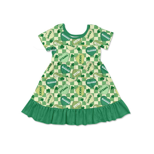 pre -order Green letter short sleeves Girls Dress GSD2839