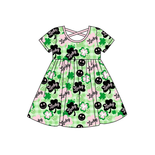 pre -order Green letter short sleeves Girls Dress GSD2840