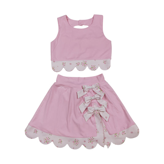Athletic Pink Scalloped With Bow Skort Outfits GSD3321