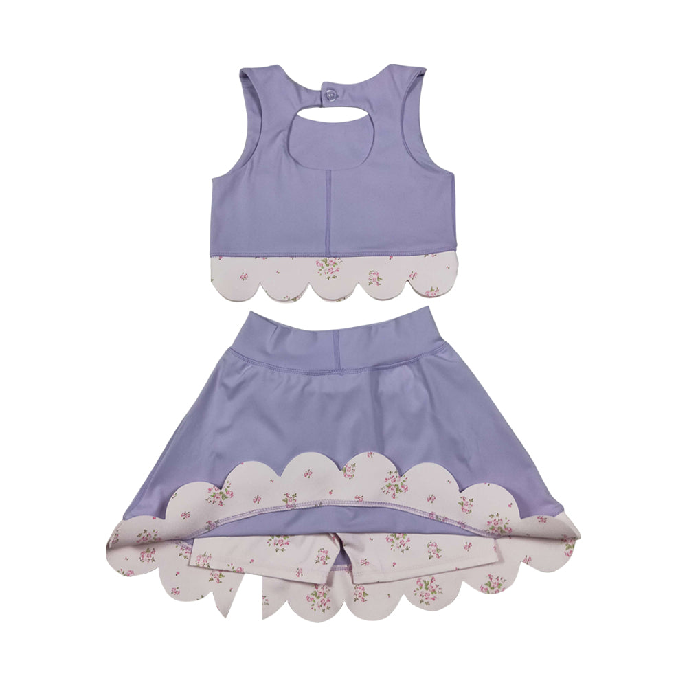 Athletic Purple Scalloped With Bow Skort Outfits GSD3323