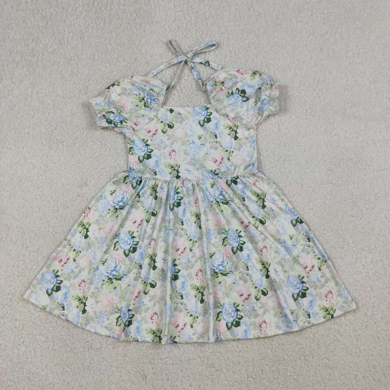 Blue flower Girls Short Sleeve Dresses GSD3615