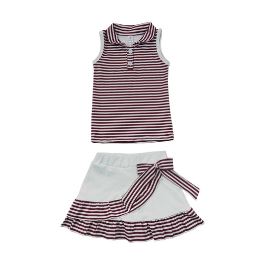 Athletic Red Stripe sleeveless Skort Outfits GSD3662