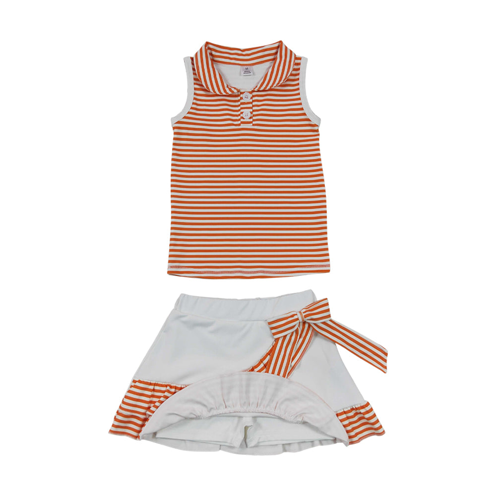 Athletic Orange striped sleeveless Skort Outfits GSD3663