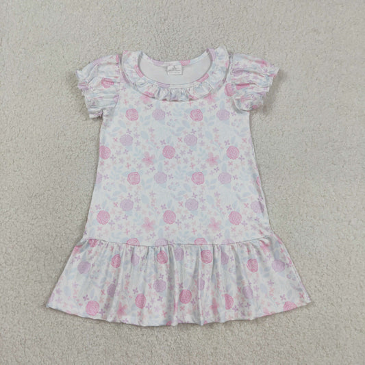 Pink flower short sleeve Girls Dress GSD3717