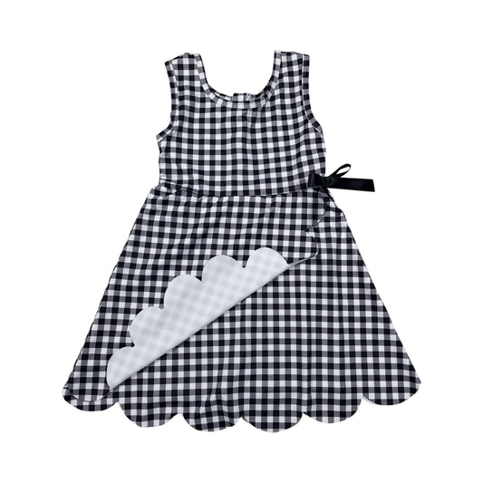 Black plaid Scalloped Girls Dress GSD3777