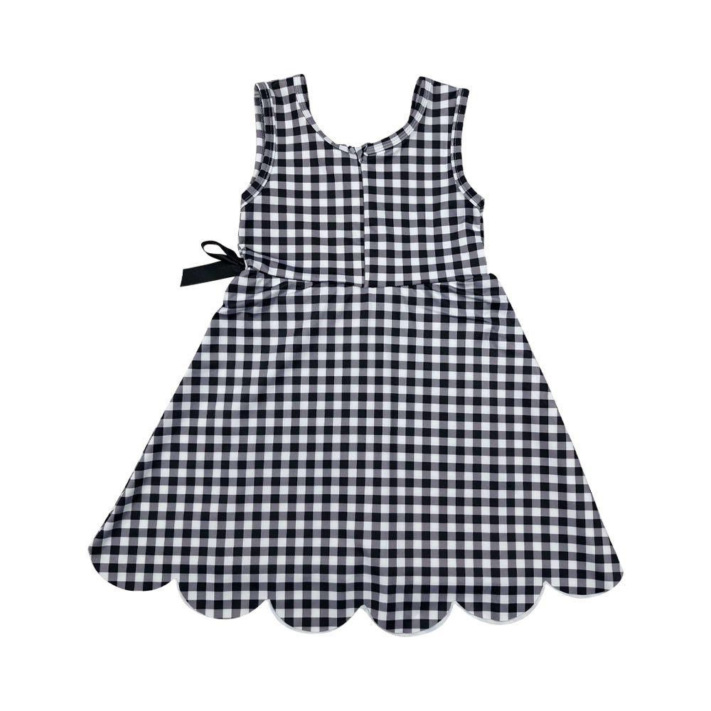 Black plaid Scalloped Girls Dress GSD3777