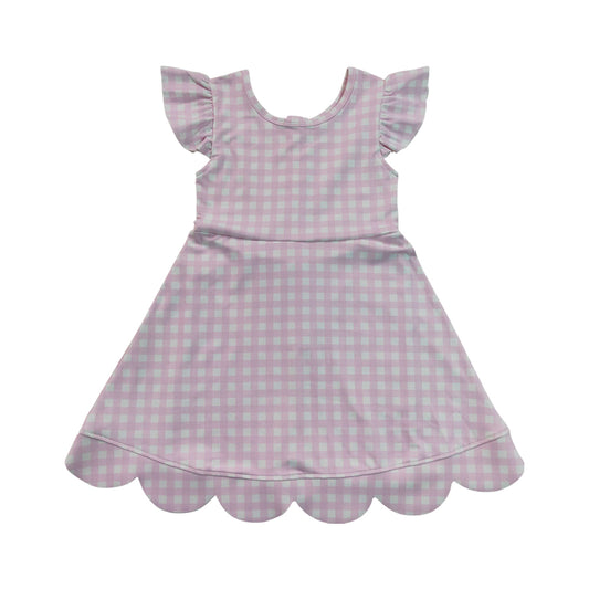 Pink Plaid Scalloped Girls Dress GSD3796