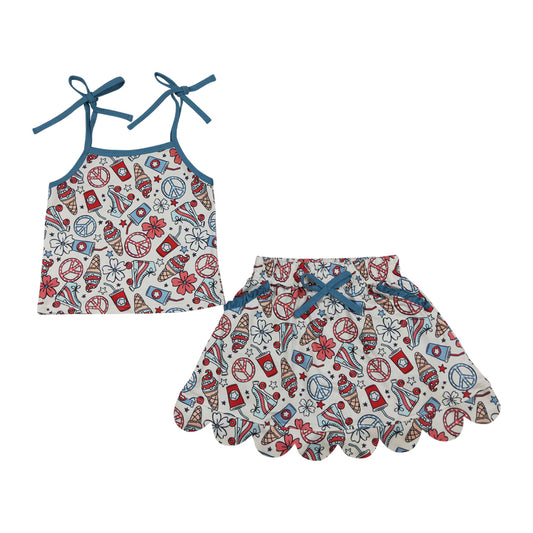 flower scalloped edges sleeveless Girls Set GSD3827