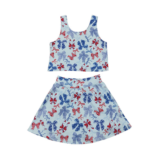 athletic 4th of july bule bow girls skort set GSD3874